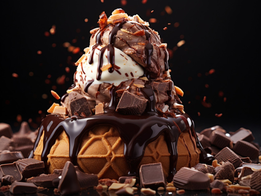 Coold sweet ice cream with chocolate, free ai prompts for ice cream scoop