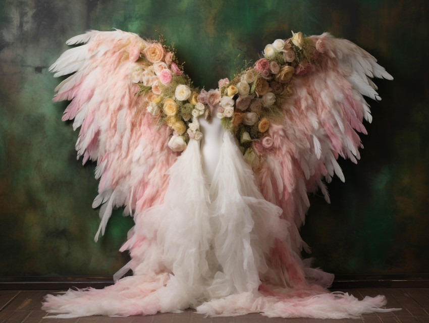White angel wings backdrop for photoshoots and weddings, free ai prompts and images floral photo backdrops