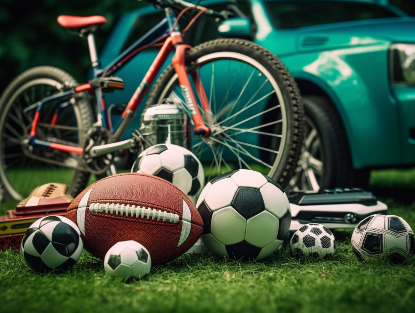 Sports Equipment on Green Grass