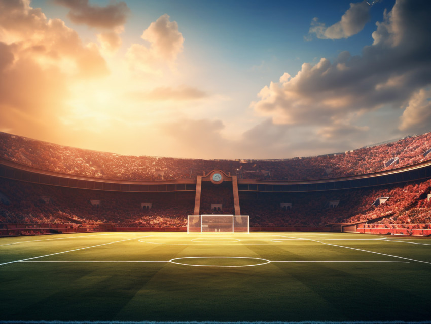 Empty Soccer Stadium at Sunset