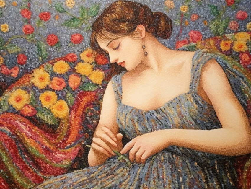 A woman Pointillism Painting