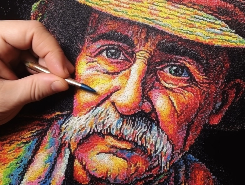 A old man Pointillism Painting