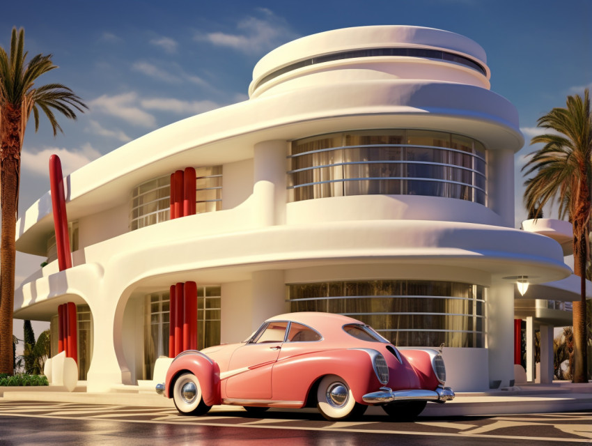 3d Rendering architecture with futuristic, Streamline Moderne Architecture