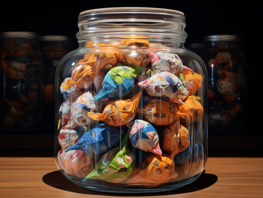 Glass jar full of colourful candy