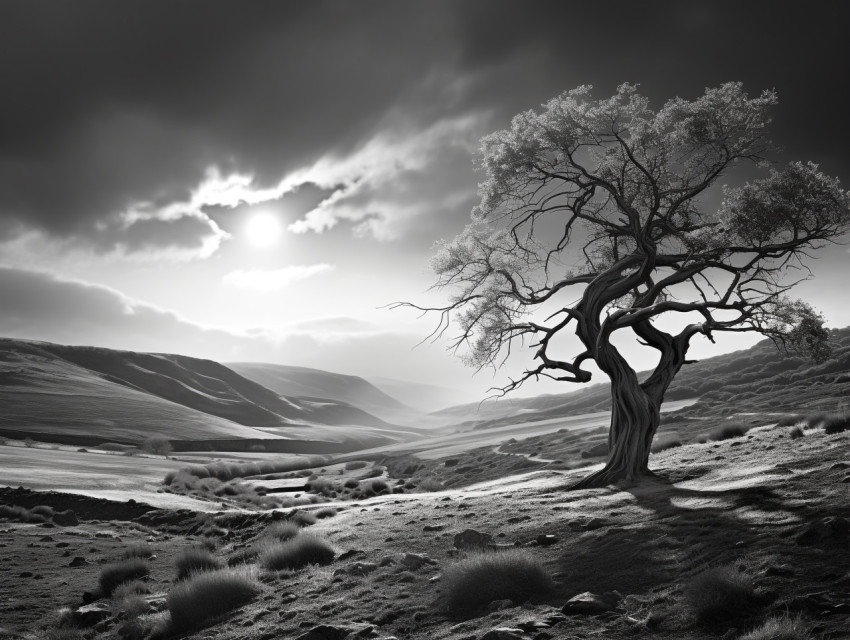 A landscape shot with strong contrasts between light and dark