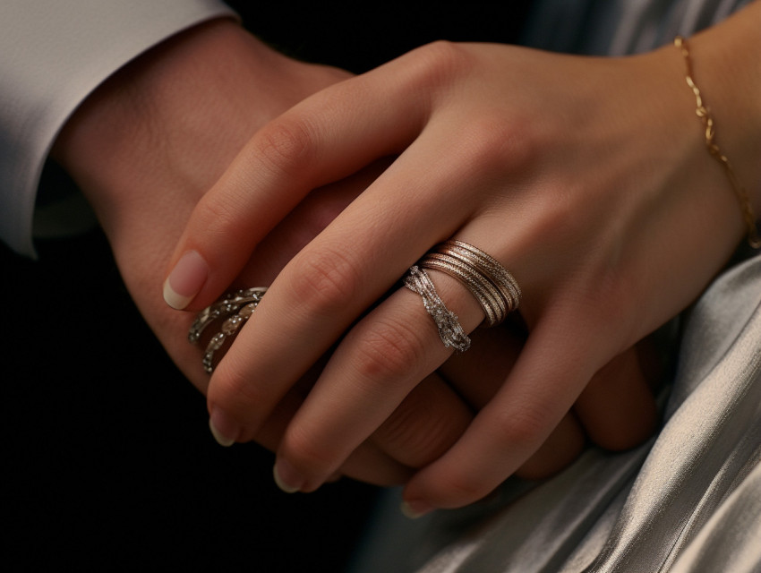 Hands of the newly married couple