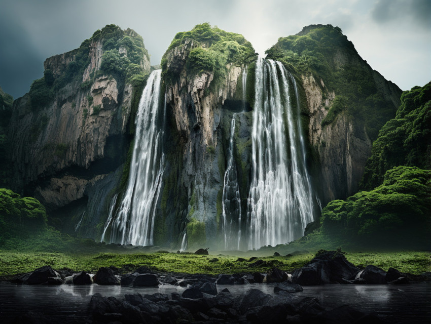Breathtaking Waterfall in a Tropical Rainforest