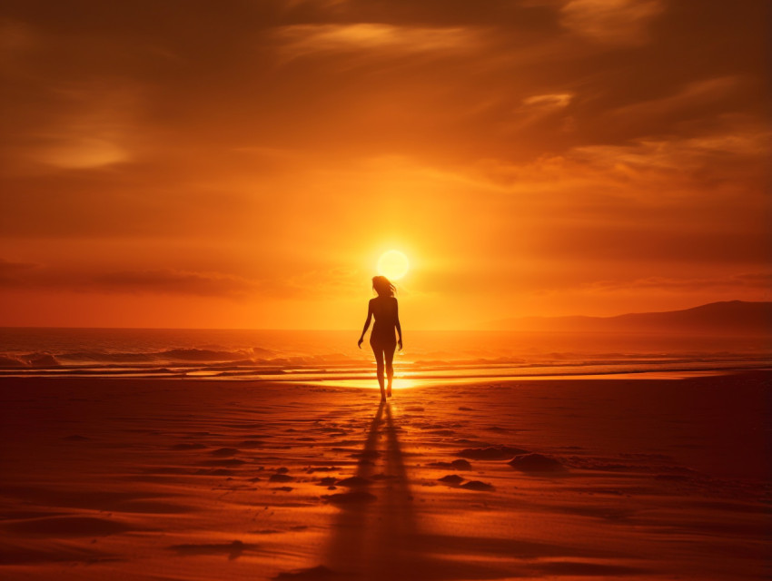 Beach silhouette at sunset