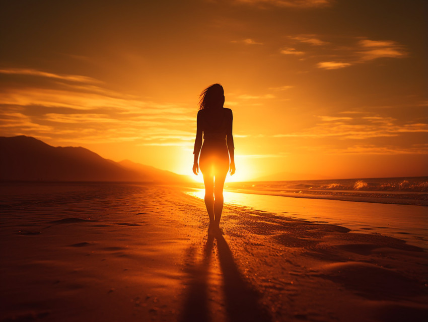 Sunset silhouette on beach