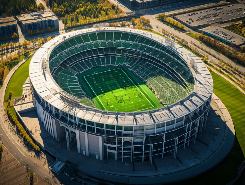 Aerial View of Football Stadium at Sunset