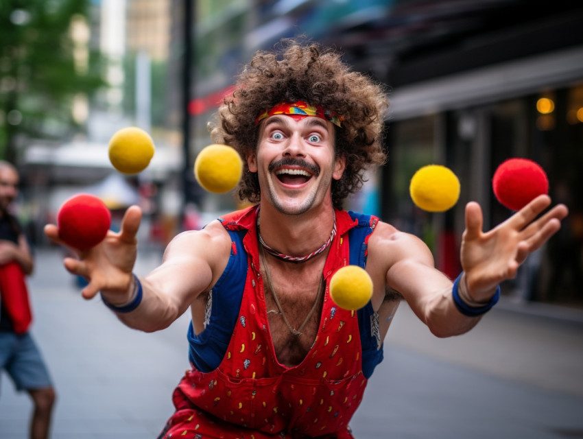 Skilled Juggler Keeps 3 Balls Aloft