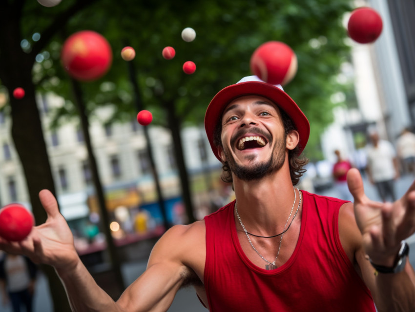 Juggler Juggling 3 Balls in Mid-Air