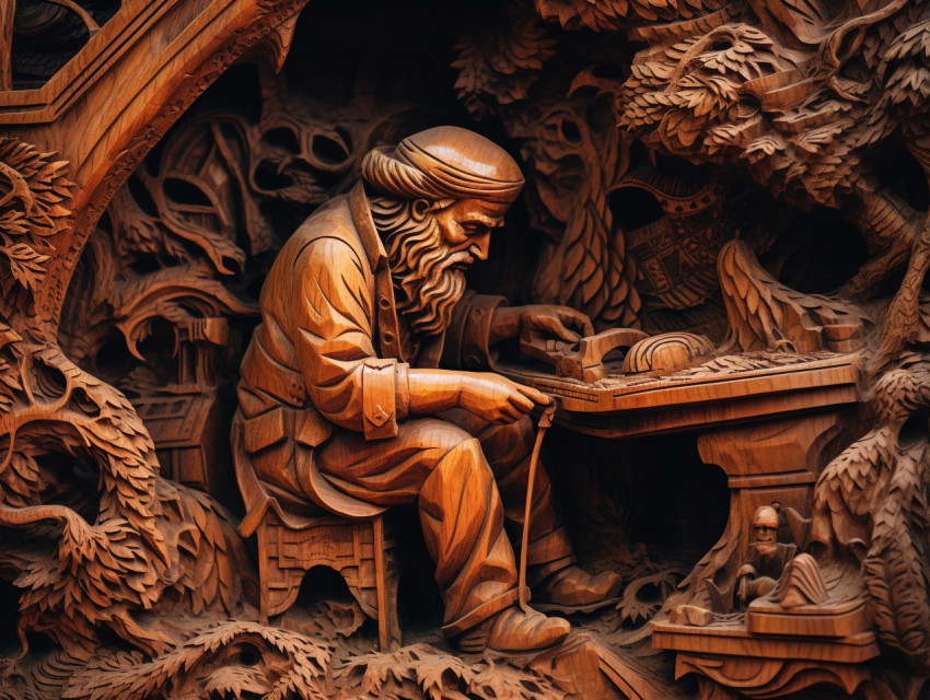 Skilled Artisan Carving Wood