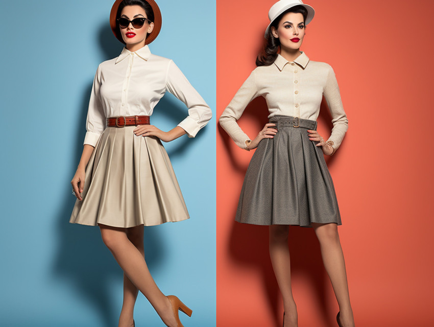 Full body 1950s fashion model in dress