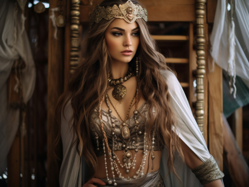 Fantasy woman with long brown hair