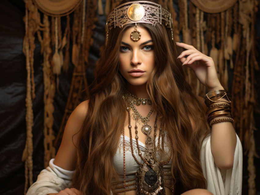 Beautiful woman in chainmail and headdress