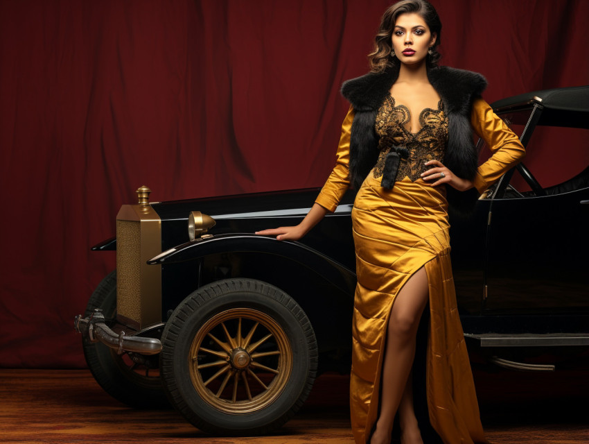 Glamorous 1910s Fashion Model in Full Body Outfit
