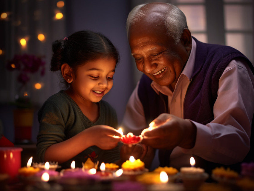 A young person and their older relative are using a small oil la