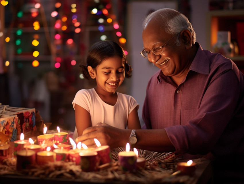 A kid and their grandpa spending time together on the Hindu fest