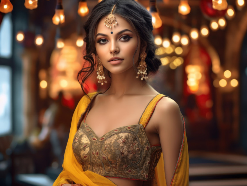 A stunning woman in a vibrant yellow dress