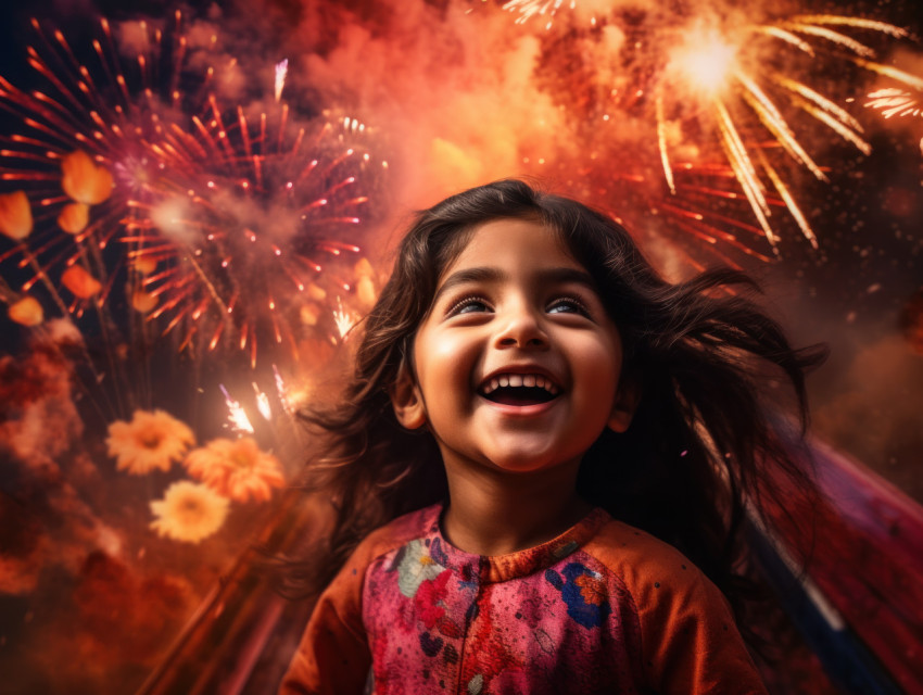 A young Indian girl celebrates Diwali