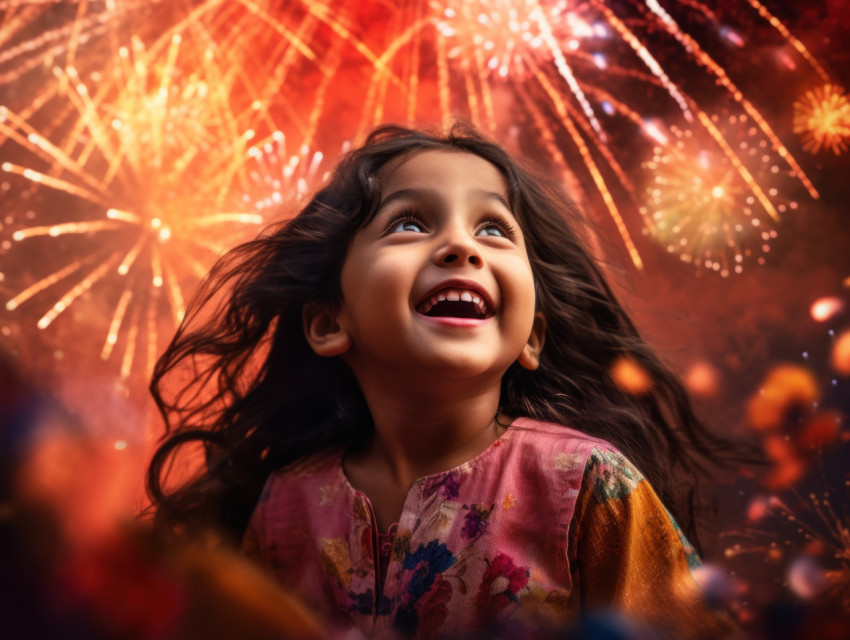 A young Indian girl celebrates Diwali