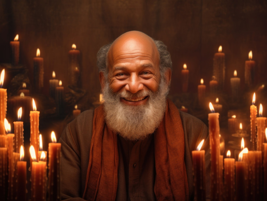 Image of Senior man celebrating with candles