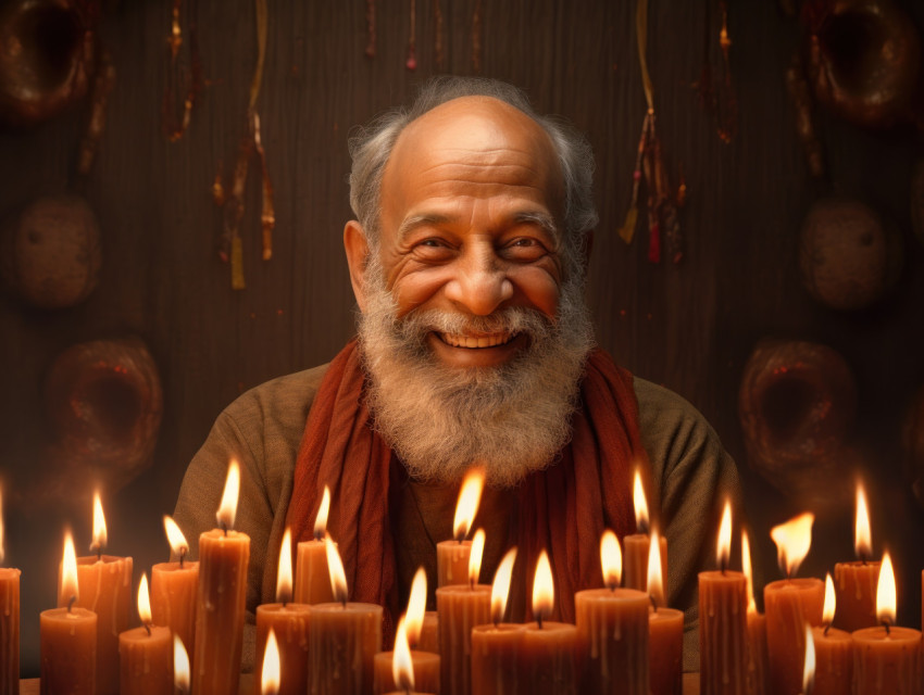 Image of Senior man celebrating with candles