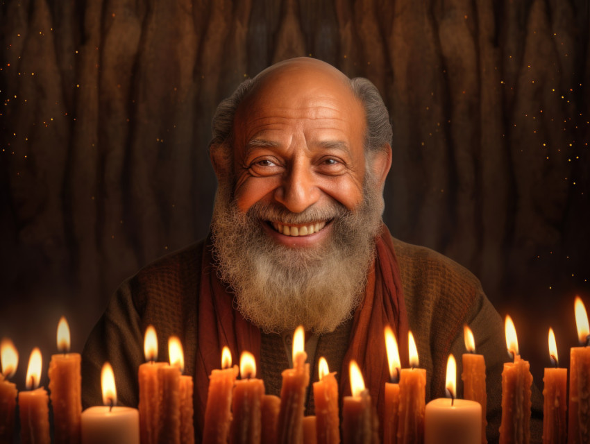 Image of Senior man celebrating with candles