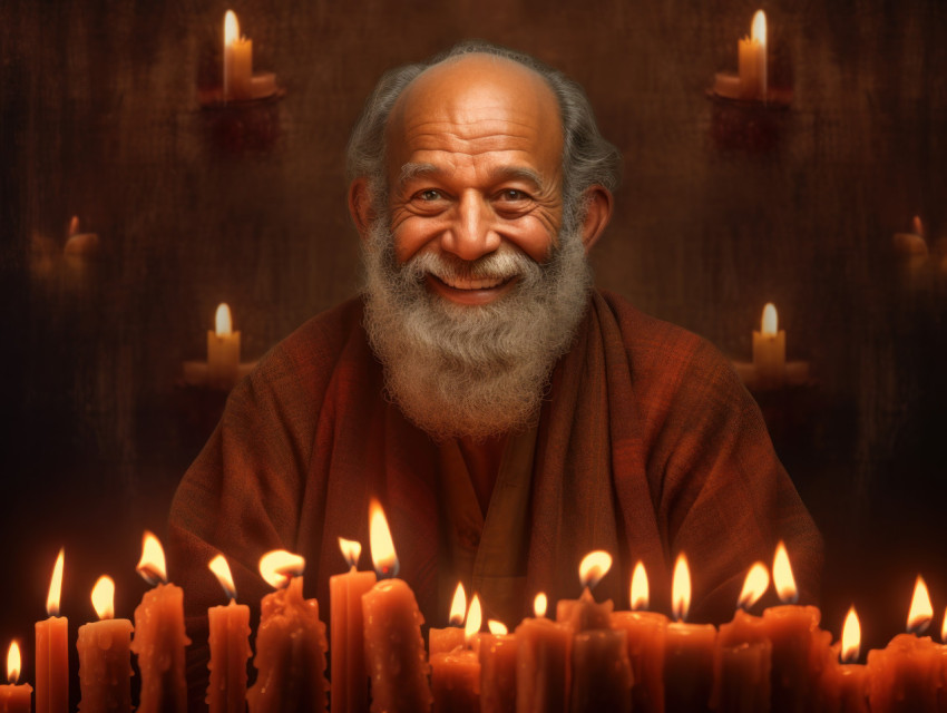 Image of Senior man celebrating with candles