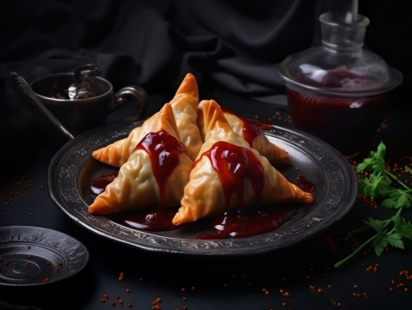 Crispy cheese samosas with a tangy ketchup