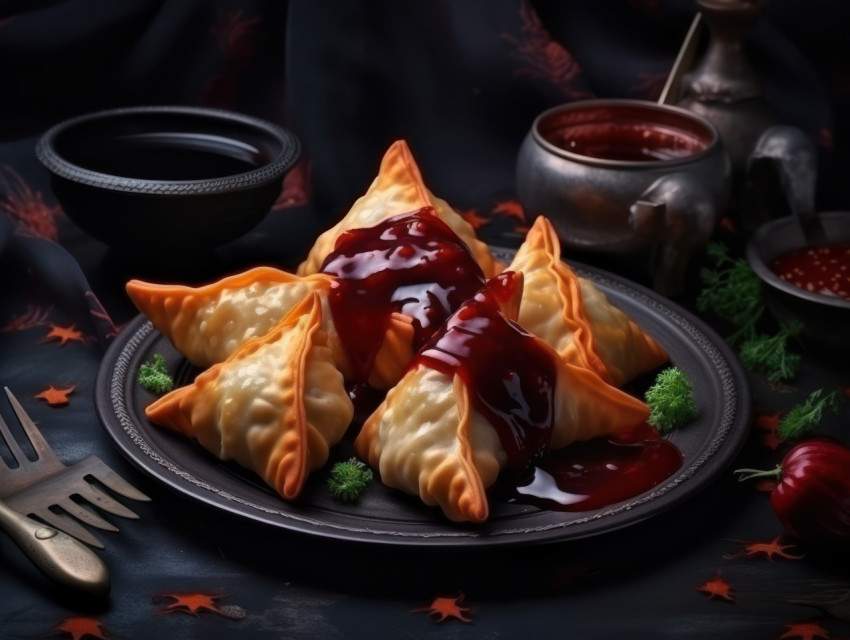 Crispy cheese samosas with a tangy ketchup