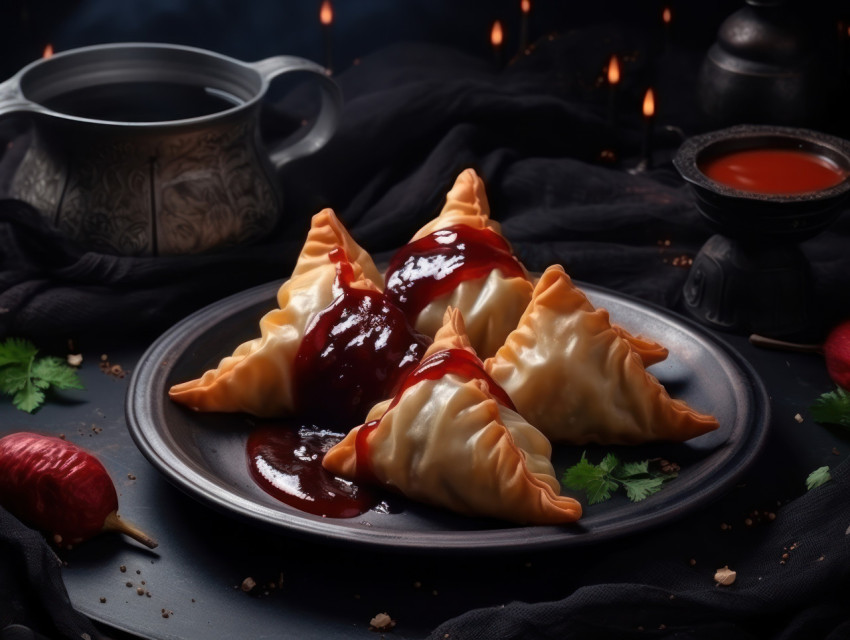 Crispy cheese samosas with a tangy ketchup