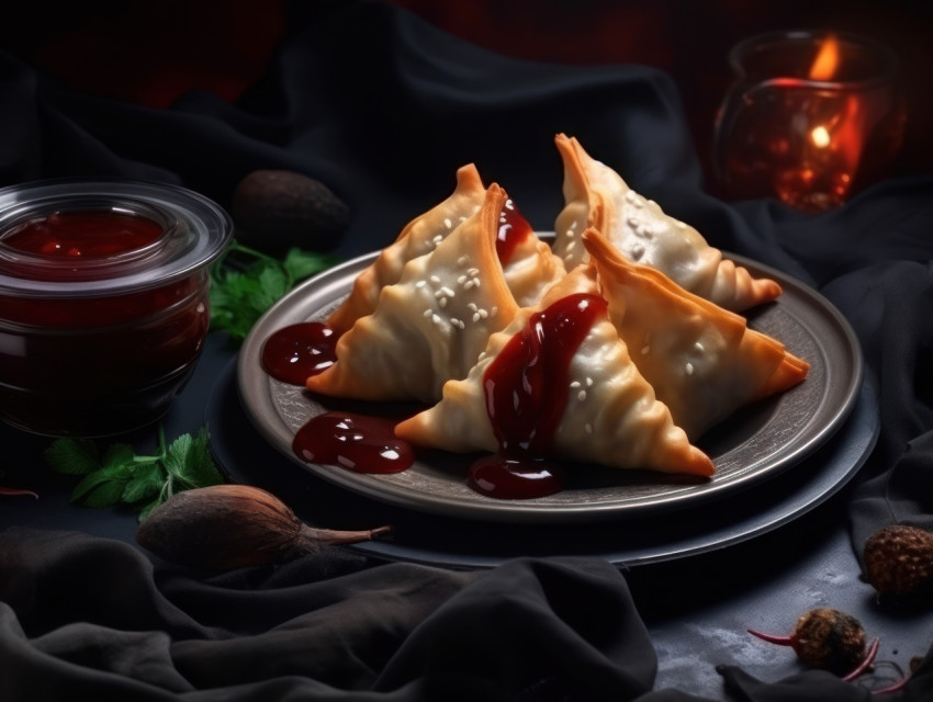 Crispy cheese samosas with a tangy ketchup