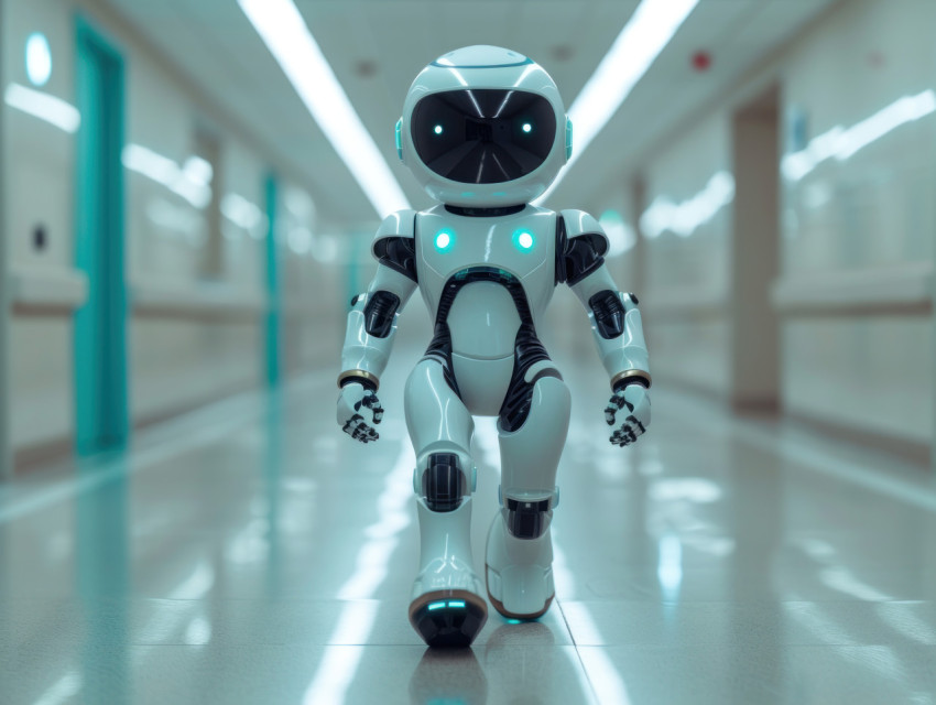 Advanced medical robot strolling through the hospital