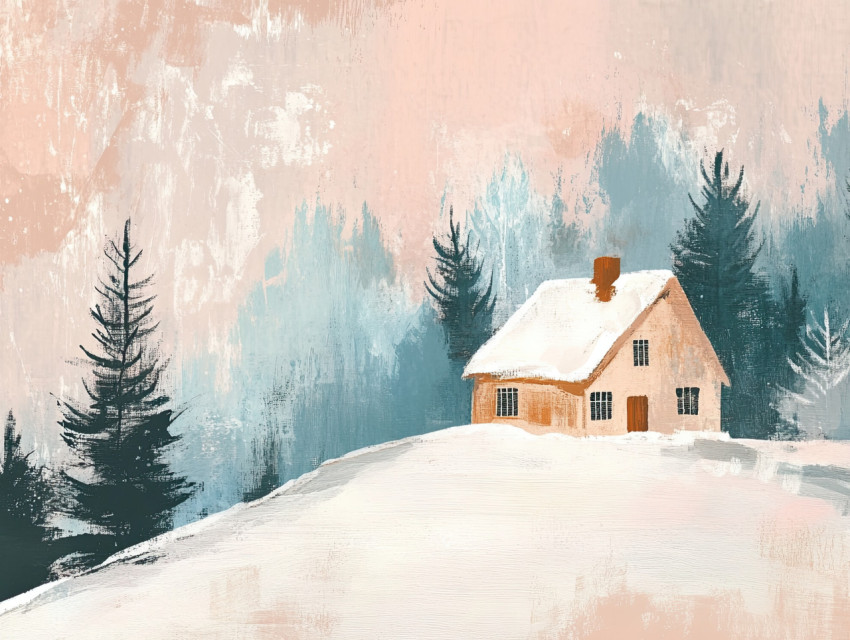 Cozy wooden cabin surrounded by fresh snow