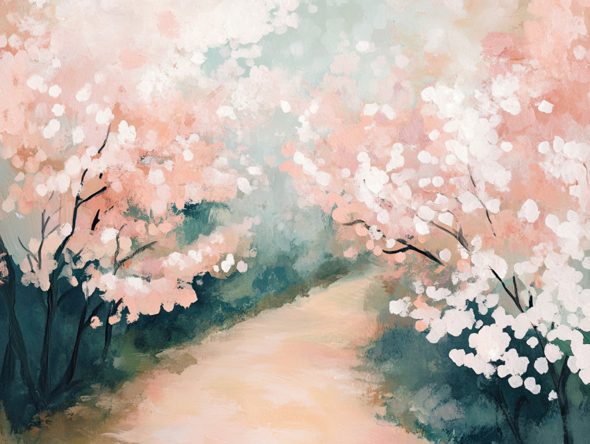 Cherry blossom trees lining a peaceful path