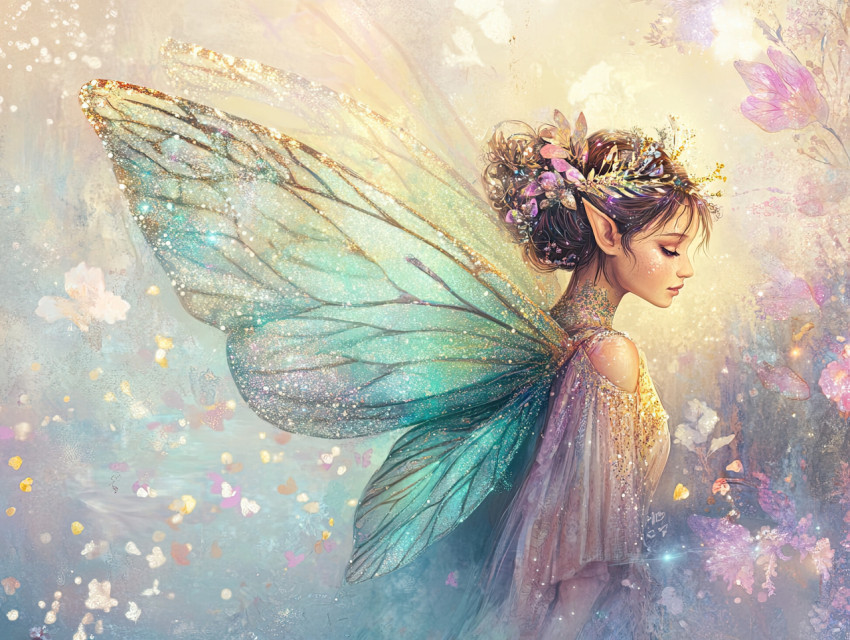 Fairy with wings glowing in sparkles Fairy with wings glowing in sparkles