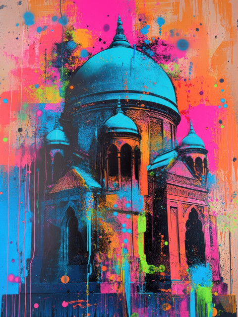 Grand domes covered in bold spray painted patterns