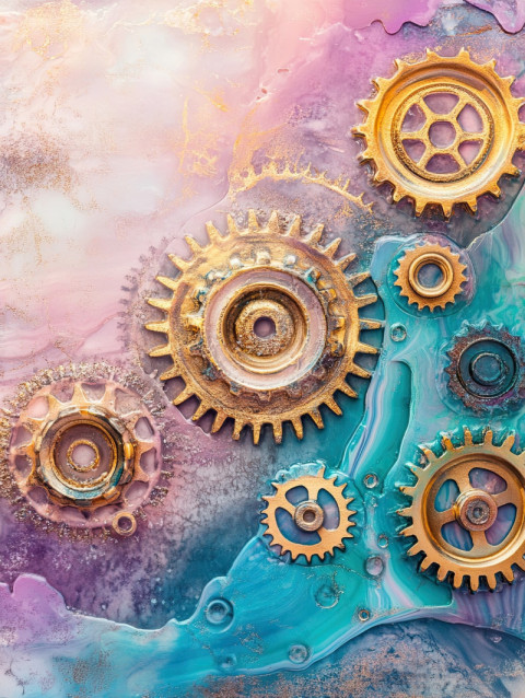 Metallic gears suspended in resin layers