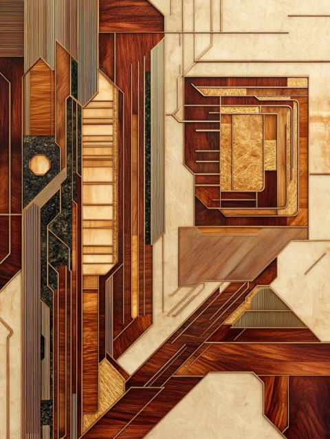 A circuit board designed with fine marquetry wood inlays