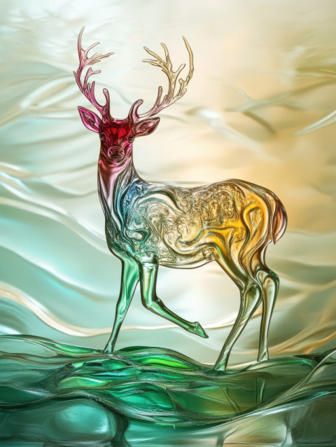 A deer intricately etched within layered graal glass