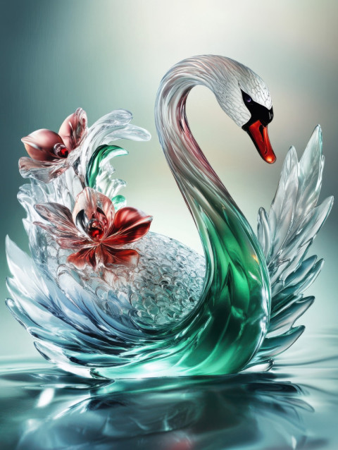 A swan gracefully carved in frosted graal glass