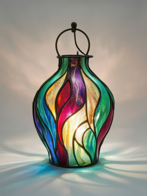 A lantern glowing with frosted graal glass patterns