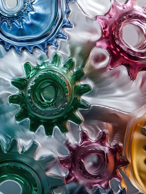 Gears embedded in sculpted graal glass layers