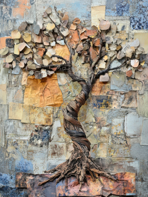 A tree sculpted from twisted wires and branches A tree sculpted from twisted wires and branches