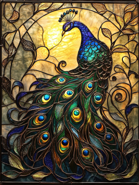 Peacock with a fanned iridescent tail