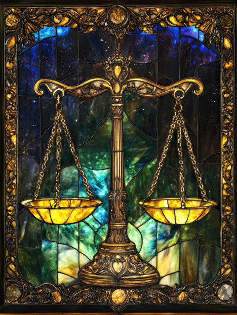 Scales of justice balanced in golden light