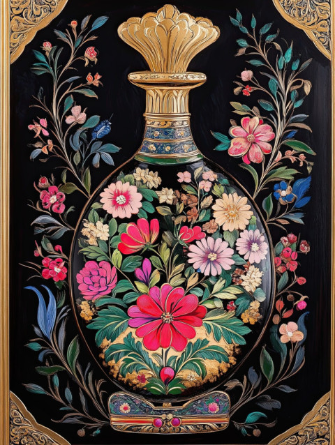 Herbal elixir in palekh artwork with ornate bottles