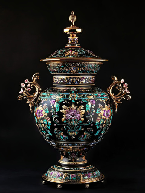 Ornate samovar in palekh painting with gold filigree